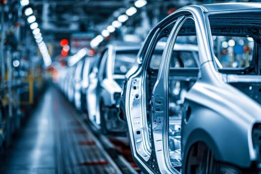 modern car manufacturing assembly line in an automobile factory photo